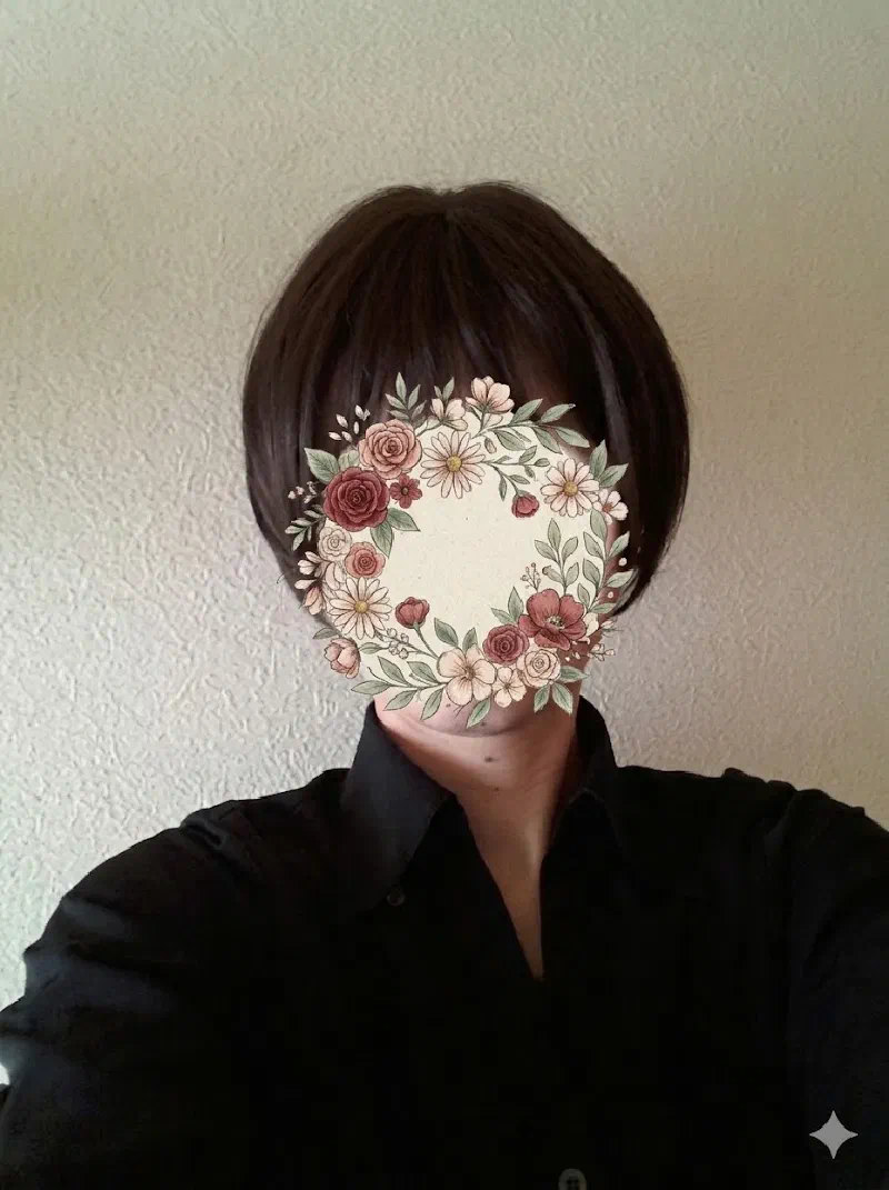 リネアストリア天使シリーズのウィッグを着用した女性の横顔。自然なつむじと前髪が再現されており、地毛と見分けがつかないほど自然な仕上がりになっている