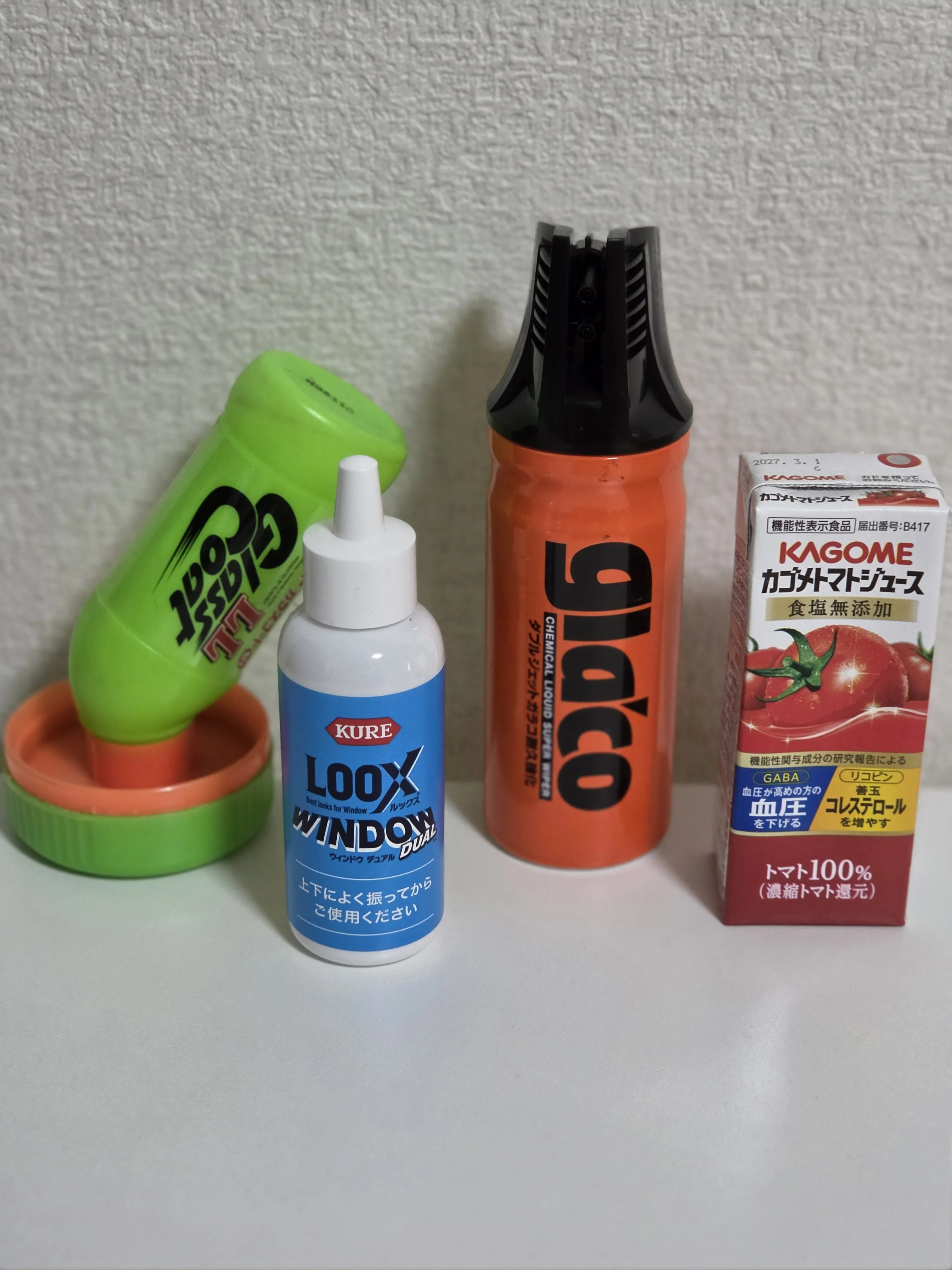 3種類のガラス撥水剤(gla'co・KURE LOOX WINDOW DUAL・Glast Coat LL)